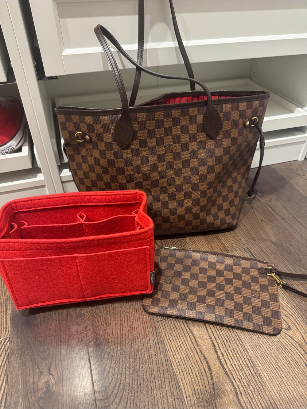 Louis Vuitton MM, wristlet, and insert